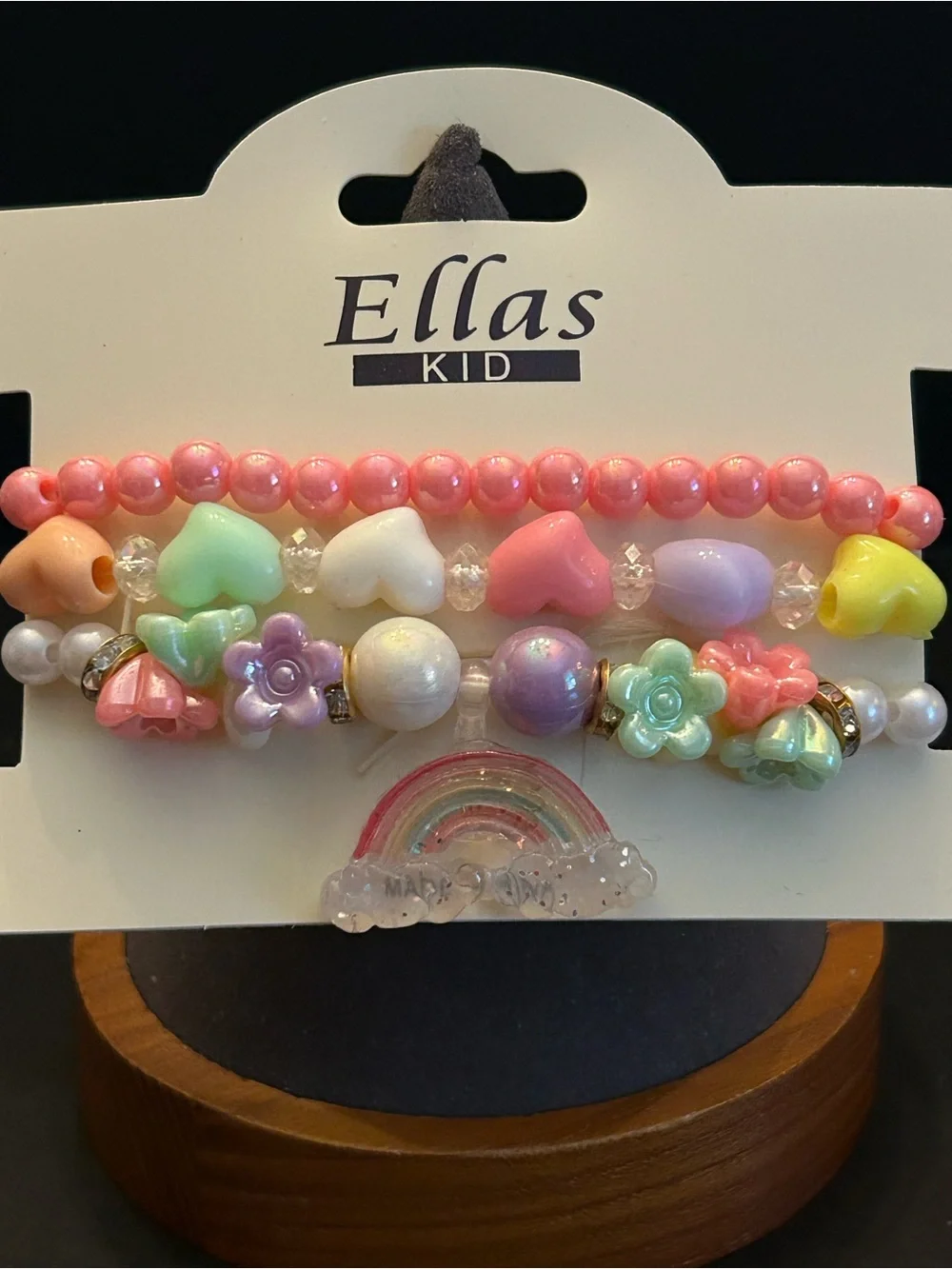 Kids Pastel Rainbow 🌈 Heart & Flower w/Charm Bracelet Set of Three - Multicolor